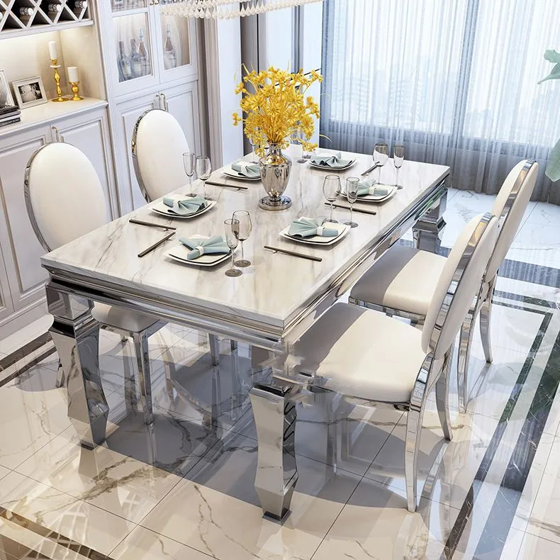Tavolo da pranzo rettangolare nordico Collezione da sala da pranzo marmo con 4 piedi Clearhalo