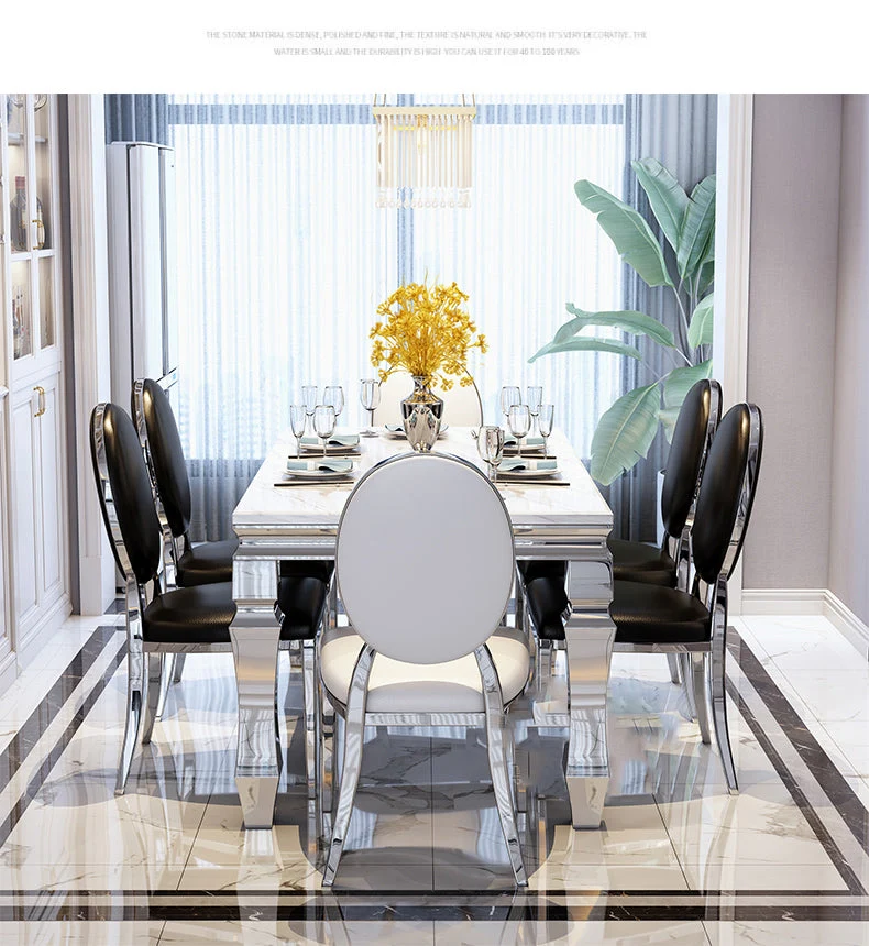 Tavolo da pranzo rettangolare nordico Collezione da sala da pranzo marmo con 4 piedi Clearhalo