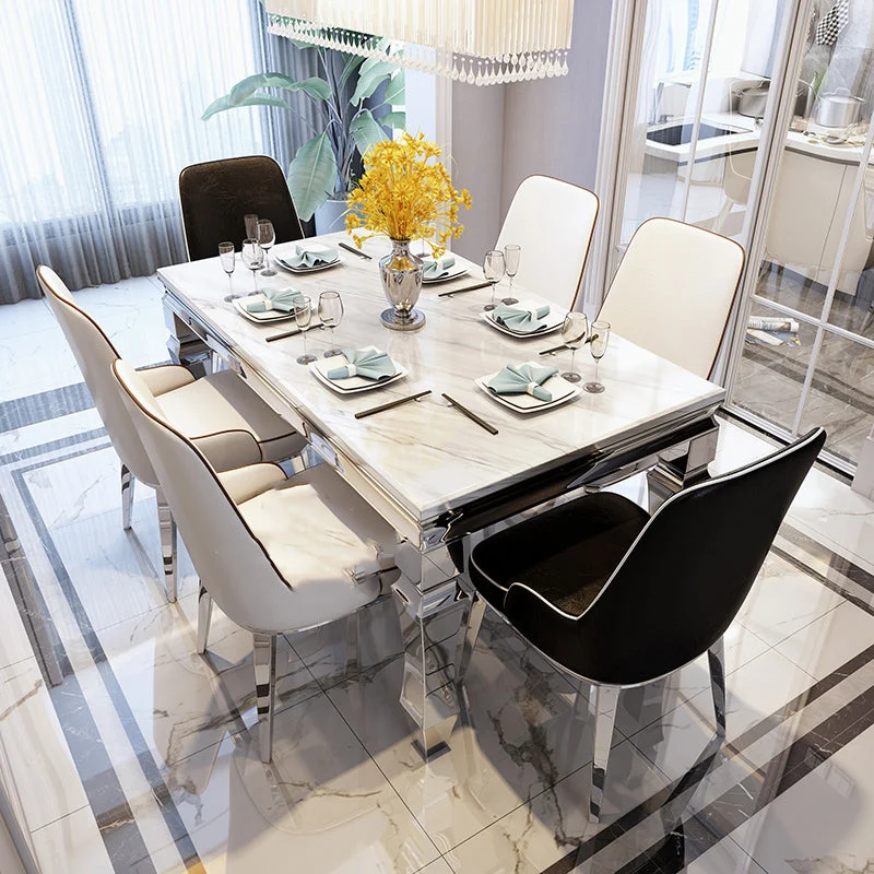 Tavolo da pranzo rettangolare nordico Collezione da sala da pranzo marmo con 4 piedi Clearhalo