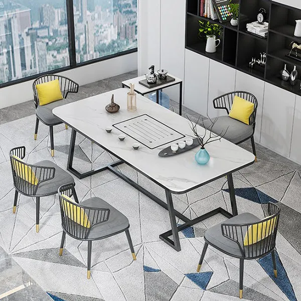 Tavolo da pranzo rettangolare per la casa semplice stile glam ardesia e metallo Clearhalo