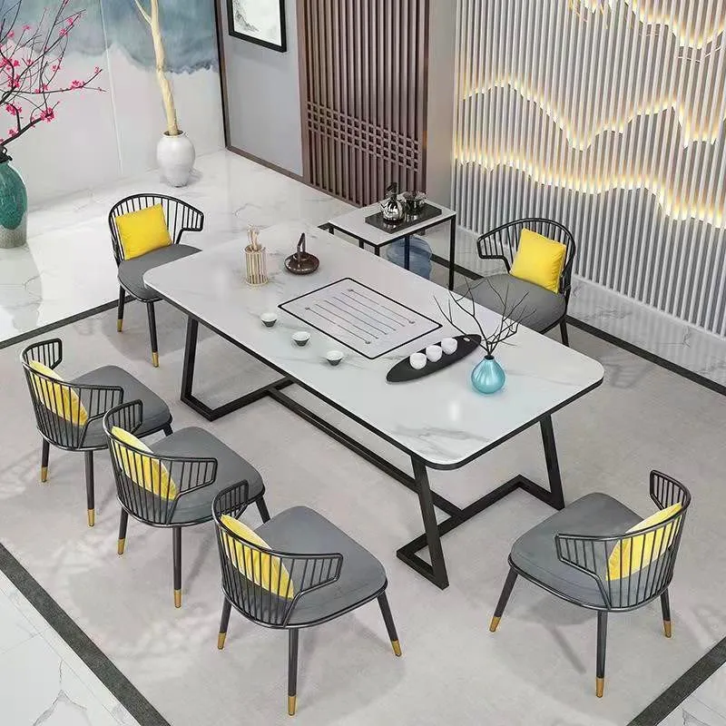 Tavolo da pranzo rettangolare per la casa semplice stile glam ardesia e metallo Clearhalo