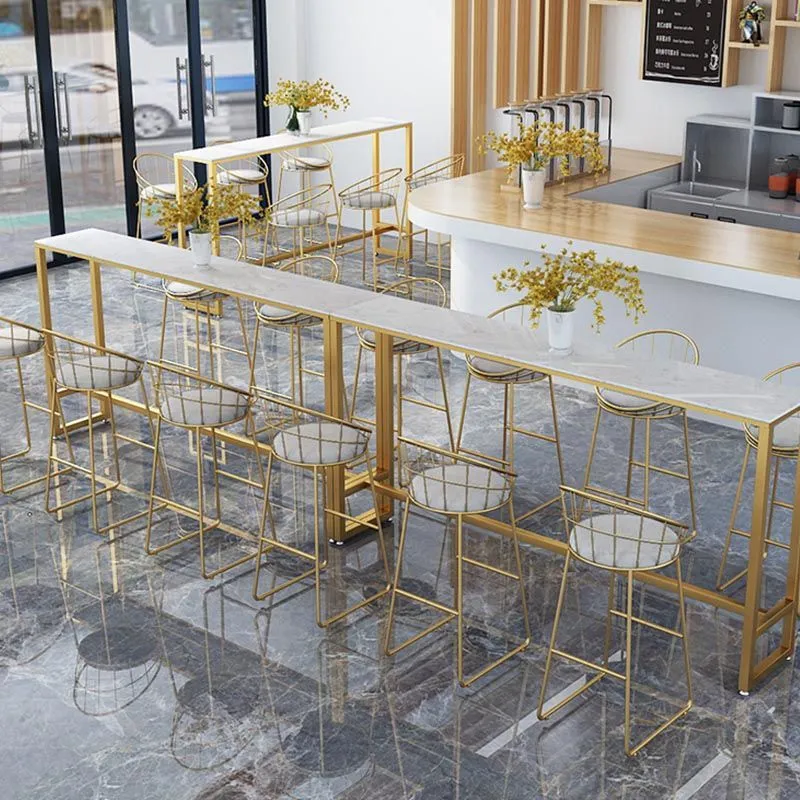 Tavolo da pranzo rettangolare per soggiorno, altezza pub. Tavolo da bistrò moderno marmo Clearhalo