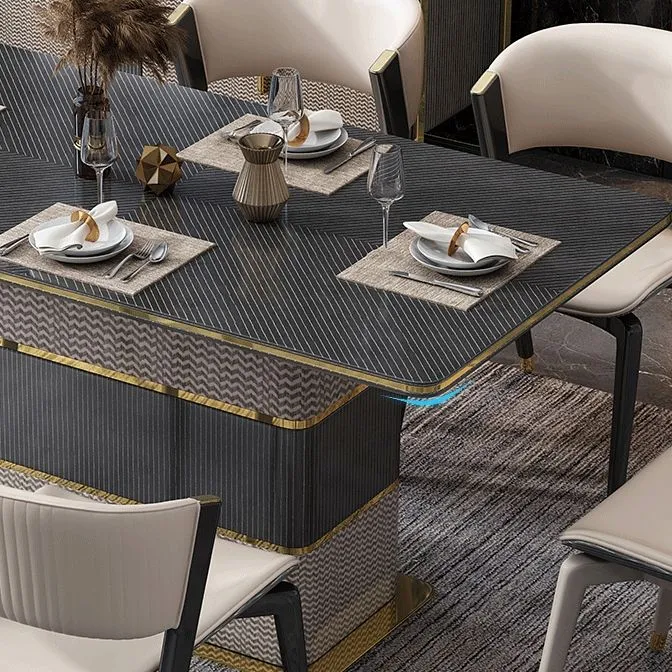 Tavolo da pranzo rettangolare Piano moderno legno con base metallo Clearhalo