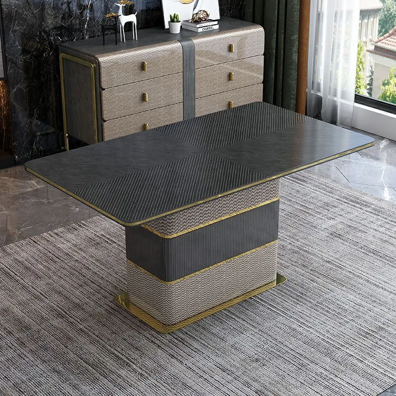 Tavolo da pranzo rettangolare Piano moderno legno con base metallo Clearhalo