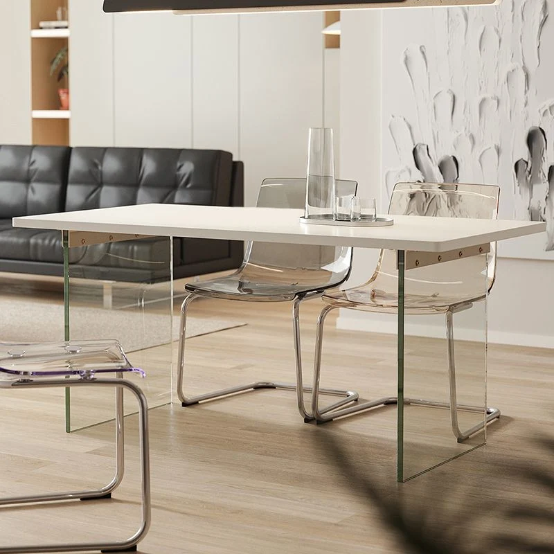 Tavolo da pranzo rettangolare Piano moderno legno con base doppio piedistallo acrilico Clearhalo