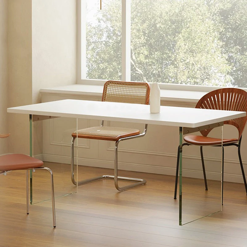 Tavolo da pranzo rettangolare Piano moderno legno con base doppio piedistallo acrilico Clearhalo