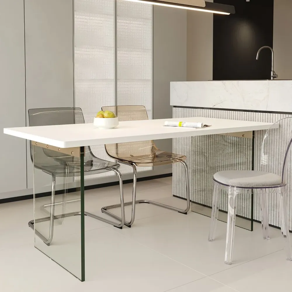 Tavolo da pranzo rettangolare Piano moderno legno con base doppio piedistallo acrilico Clearhalo