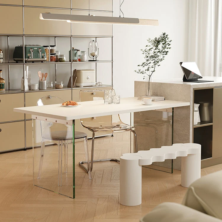 Tavolo da pranzo rettangolare Piano moderno legno con base doppio piedistallo acrilico Clearhalo