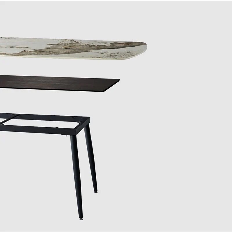 Tavolo da pranzo rettangolare pietra con finitura opaca 4 gambe con base acciaio Clearhalo