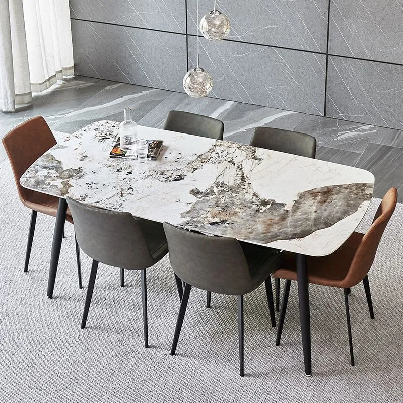 Tavolo da pranzo rettangolare pietra con finitura opaca 4 gambe con base acciaio Clearhalo