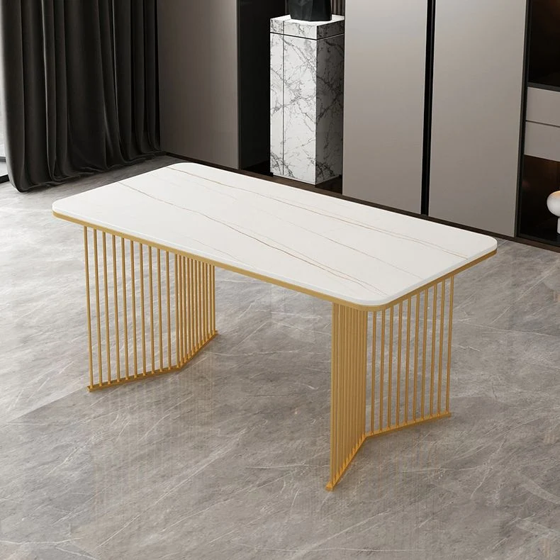 Tavolo da pranzo rettangolare pietra sinterizzata, arredamento moderno bianco e nero con doppio piedistallo Clearhalo