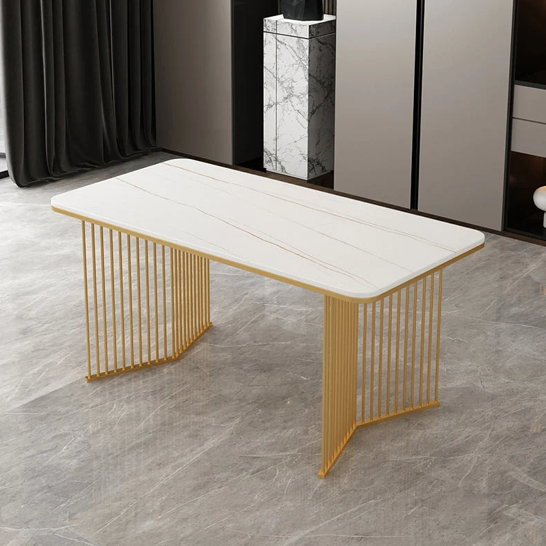 Tavolo da pranzo rettangolare pietra sinterizzata, arredamento moderno bianco e nero con doppio piedistallo Clearhalo