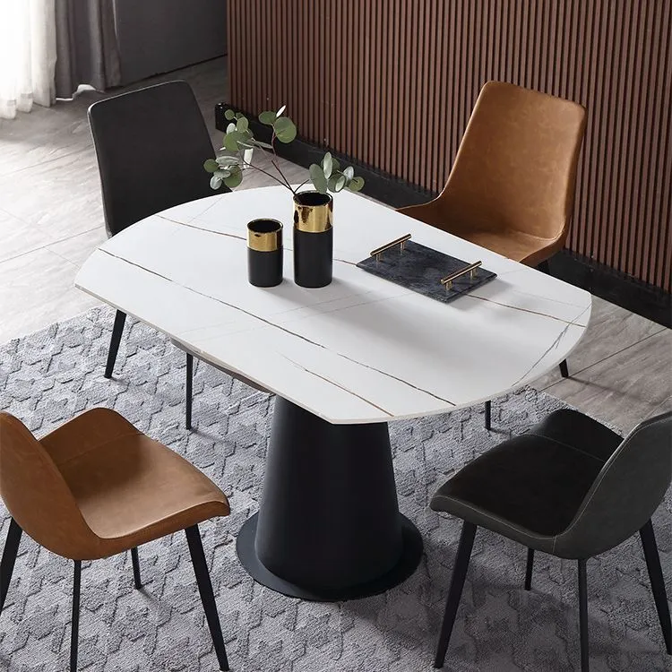 Tavolo da Pranzo Rettangolare Pietra Sinterizzata Arredamento Moderno con Base Piedistallo Clearhalo