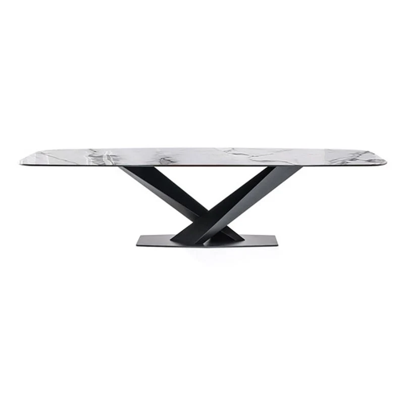 Tavolo da pranzo rettangolare pietra sinterizzata industriale con gambe metallo per cucina Clearhalo