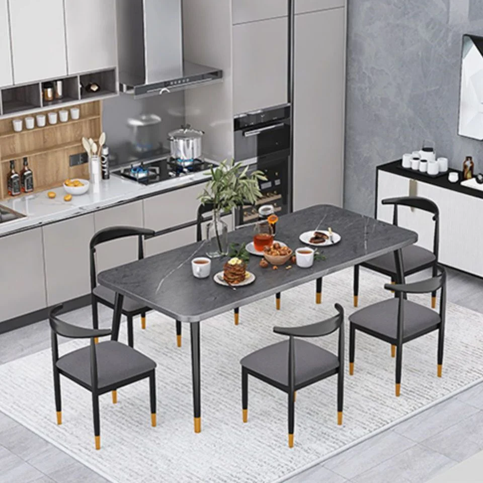 Tavolo da pranzo rettangolare pietra sinterizzata Mobili da pranzo tradizionali di lusso con 4 gambe Clearhalo