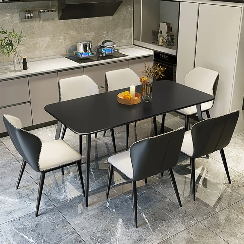 Tavolo da pranzo rettangolare pietra sinterizzata moderno per interni bianco-nero con 4 gambe Clearhalo