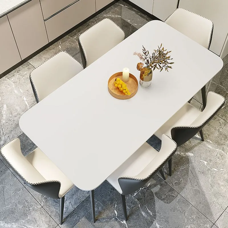Tavolo da pranzo rettangolare pietra sinterizzata moderno per interni bianco-nero con 4 gambe Clearhalo