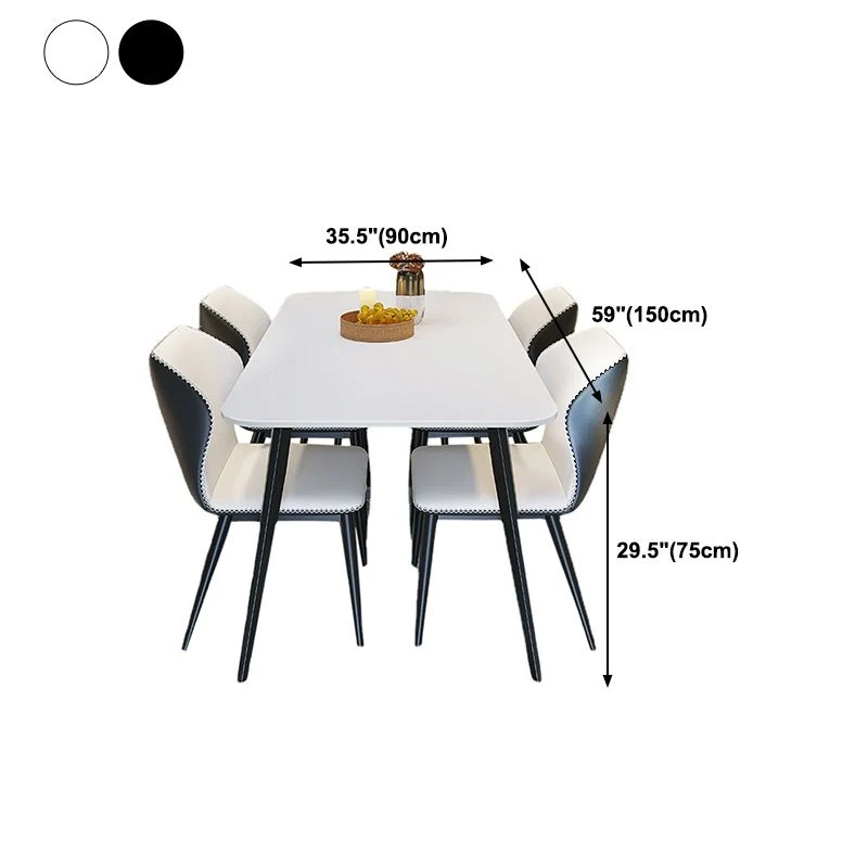 Tavolo da pranzo rettangolare pietra sinterizzata moderno per interni bianco-nero con 4 gambe Clearhalo