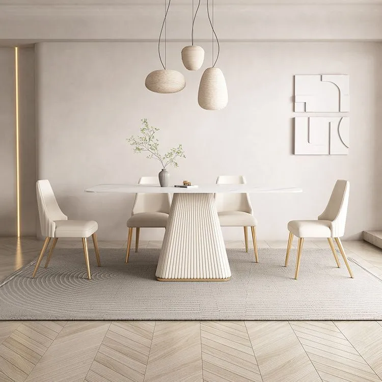 Tavolo da pranzo rettangolare pietra sinterizzata stile moderno con gambe metallo per la casa Clearhalo