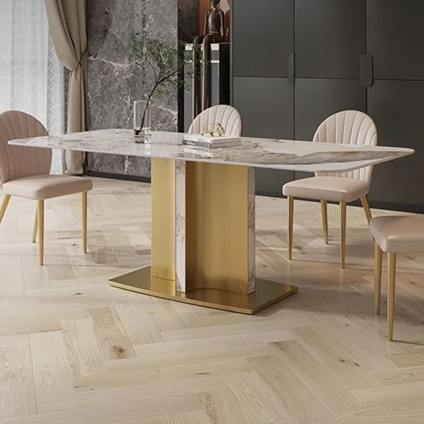 Tavolo da pranzo rettangolare pietra sinterizzata stile Glam con gambe metallo per cucina Clearhalo