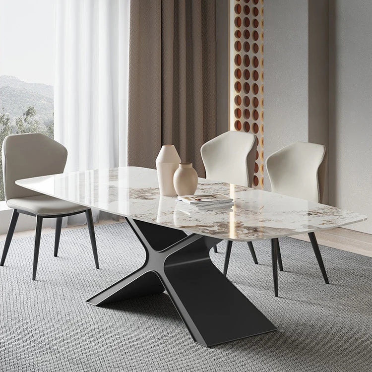 Tavolo da pranzo rettangolare pietra sinterizzata stile industriale con gambe metallo per cucina Clearhalo