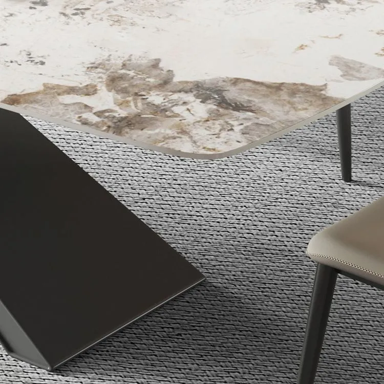 Tavolo da pranzo rettangolare pietra sinterizzata stile industriale con gambe metallo per cucina Clearhalo