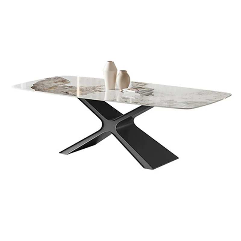 Tavolo da pranzo rettangolare pietra sinterizzata stile industriale con gambe metallo per cucina Clearhalo