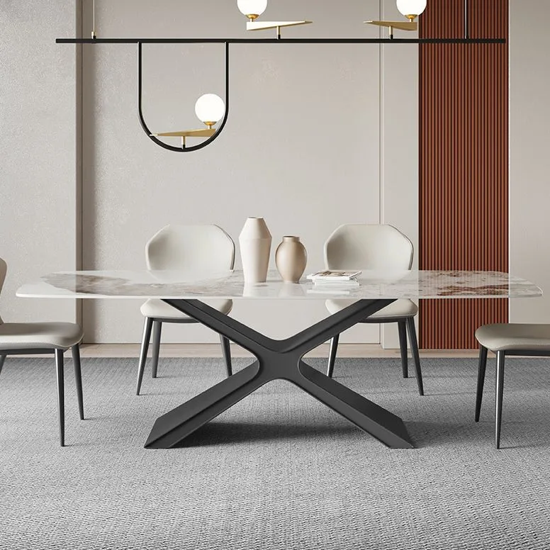 Tavolo da pranzo rettangolare pietra sinterizzata stile industriale con gambe metallo per cucina Clearhalo