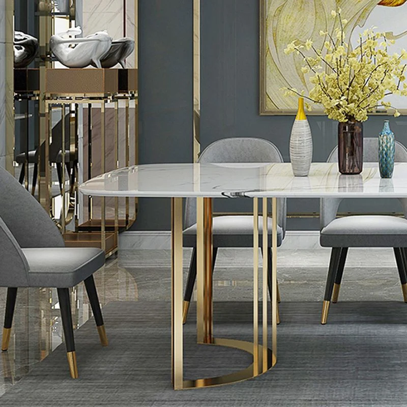 Tavolo da pranzo rettangolare pietra stile glam con gambe metallo per uso domestico Clearhalo