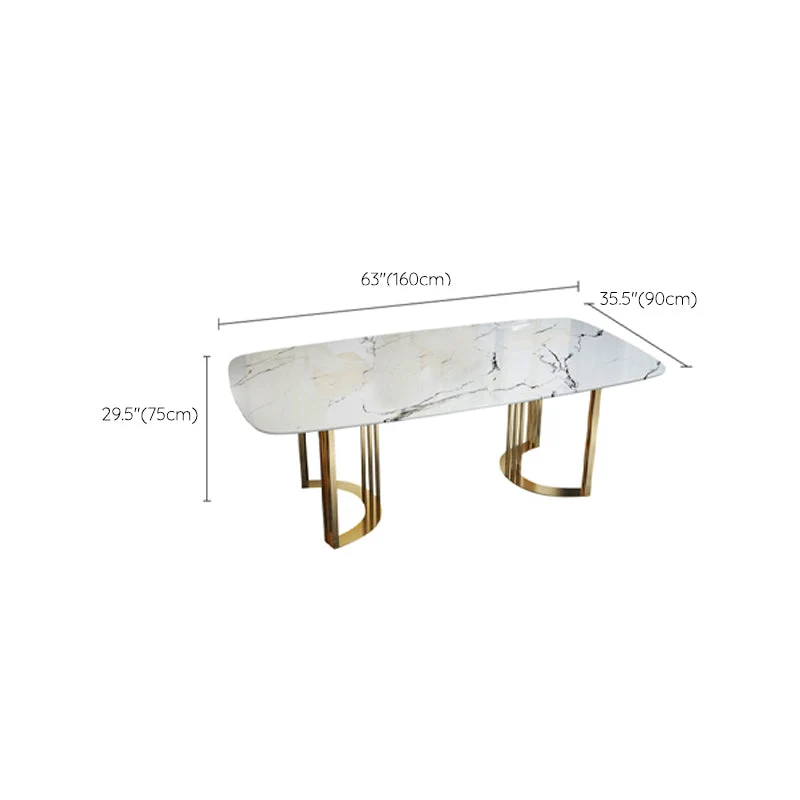 Tavolo da pranzo rettangolare pietra stile glam con gambe metallo per uso domestico Clearhalo