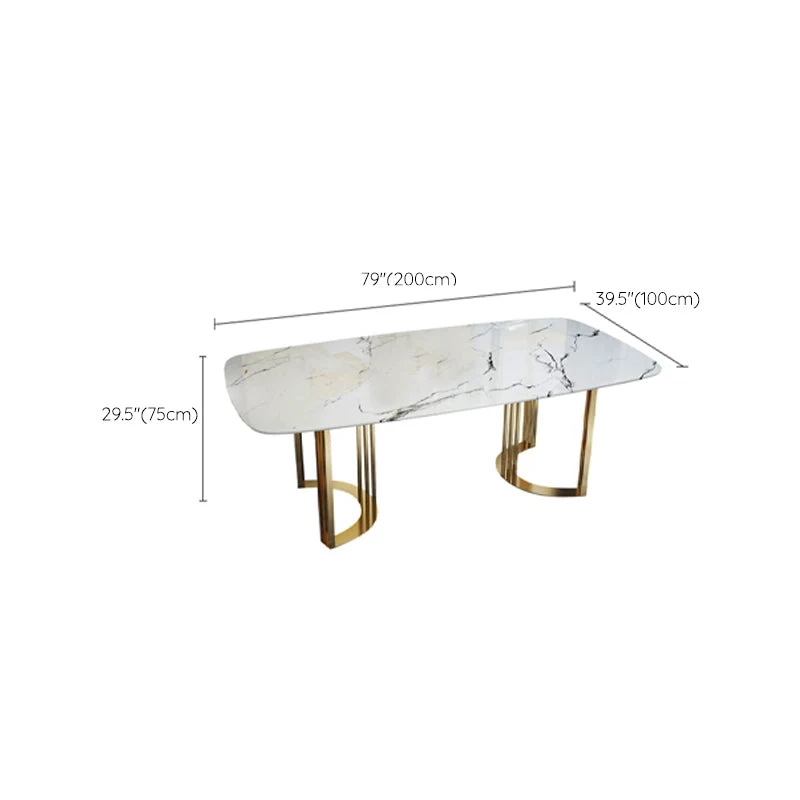 Tavolo da pranzo rettangolare pietra stile glam con gambe metallo per uso domestico Clearhalo