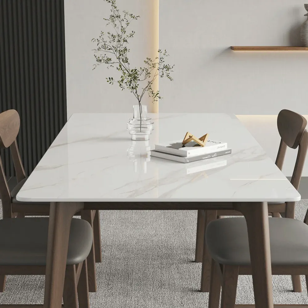 Tavolo da pranzo rettangolare pietra Tavolo da pranzo 4 gambe legno massello per cucina Clearhalo