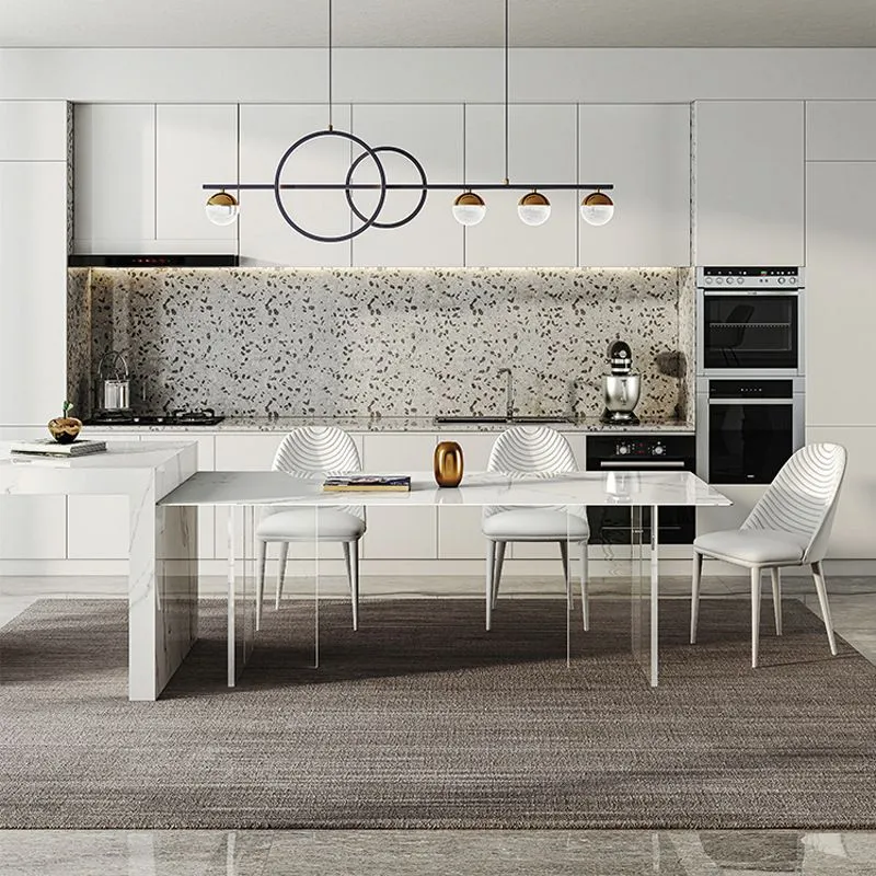 Tavolo da pranzo rettangolare pietra Tavolo da pranzo moderno con base doppio piedistallo Clearhalo