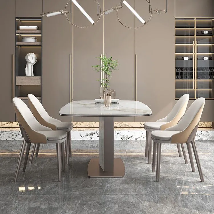 Tavolo da pranzo rettangolare stile Glam Tavolo pietra sinterizzata con gambe metallo per uso domestico Clearhalo