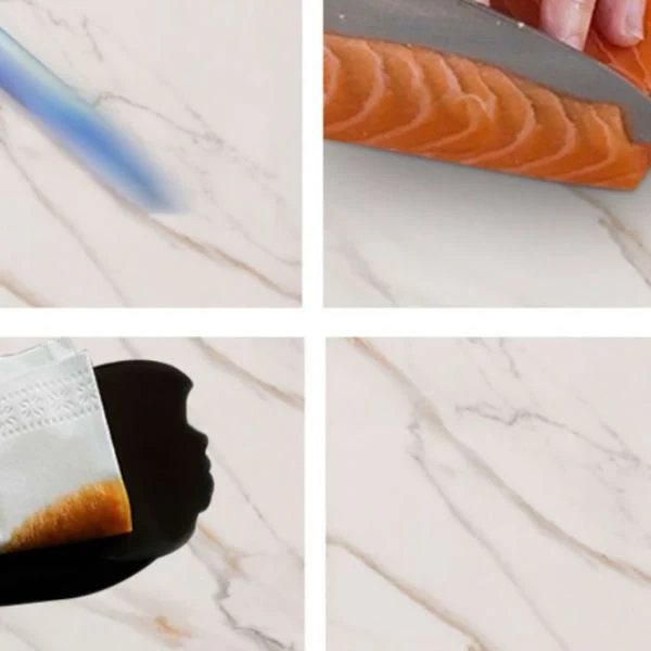 Tavolo da pranzo rettangolare stile Glam Tavolo pietra sinterizzata con gambe metallo per uso domestico Clearhalo