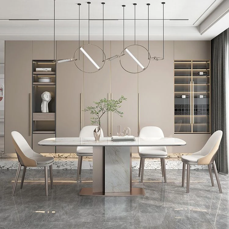 Tavolo da pranzo rettangolare stile Glam Tavolo pietra sinterizzata con gambe metallo per uso domestico Clearhalo