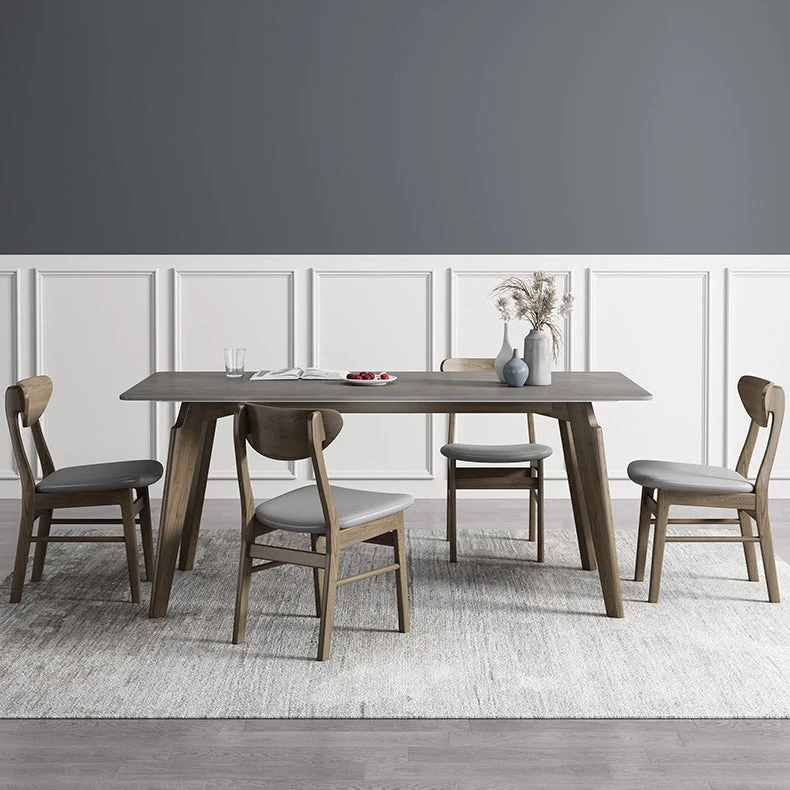 Tavolo da pranzo rettangolare stile industriale Tavolo pietra sinterizzata con gambe legno Clearhalo