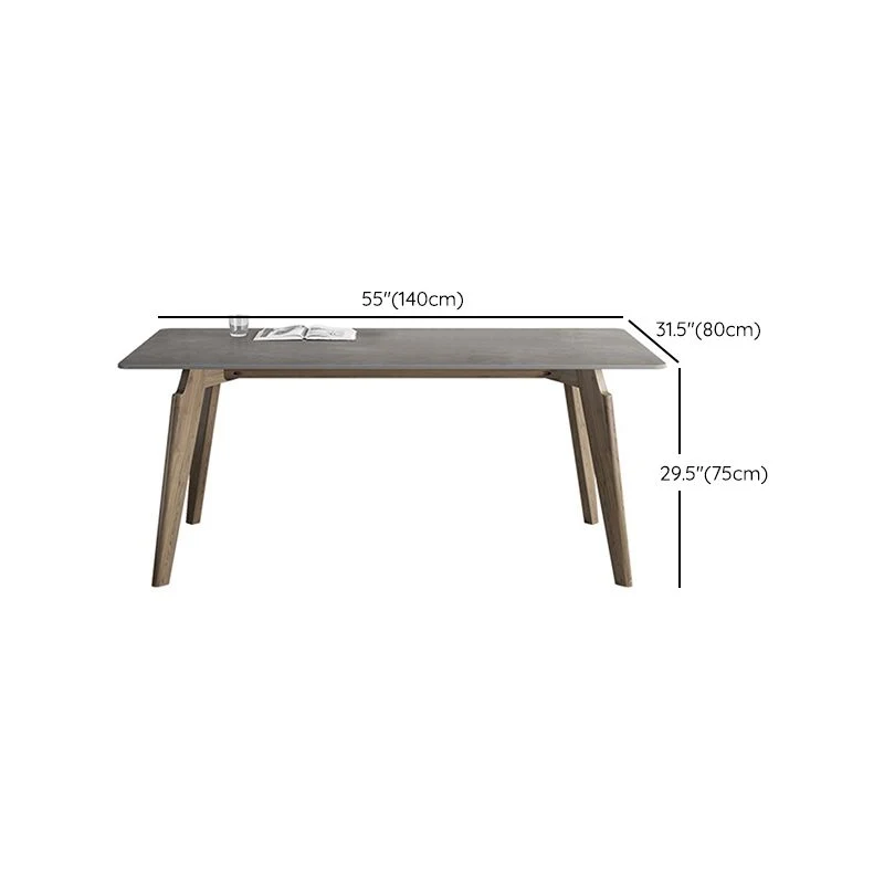 Tavolo da pranzo rettangolare stile industriale Tavolo pietra sinterizzata con gambe legno Clearhalo