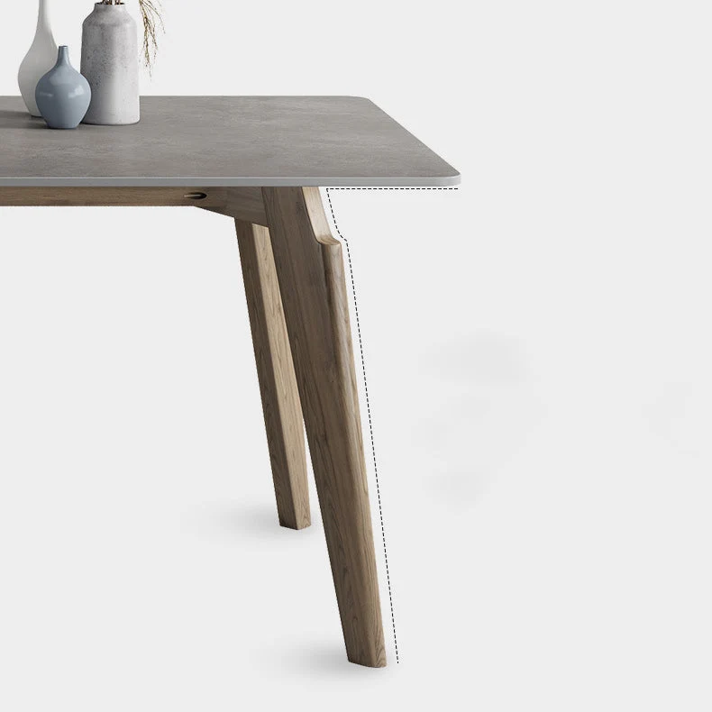 Tavolo da pranzo rettangolare stile industriale Tavolo pietra sinterizzata con gambe legno Clearhalo