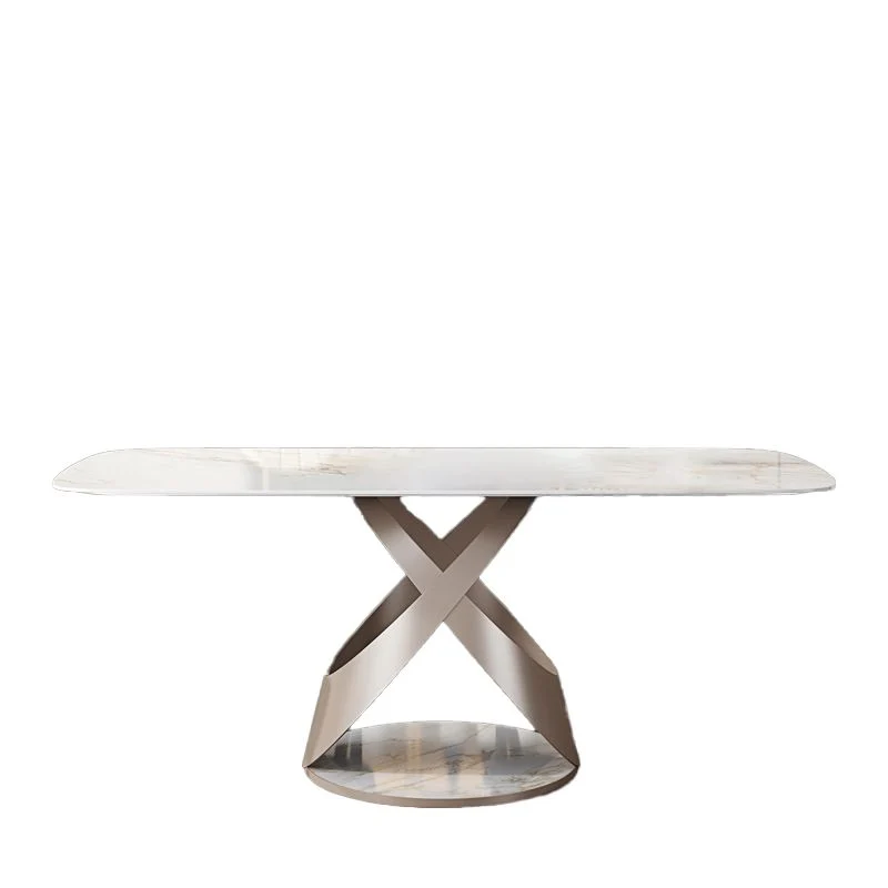 Tavolo da pranzo rettangolare stile moderno Tavolo pietra sinterizzata con gambe metallo per la casa Clearhalo