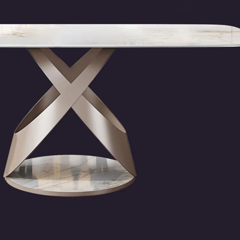 Tavolo da pranzo rettangolare stile moderno Tavolo pietra sinterizzata con gambe metallo per la casa Clearhalo