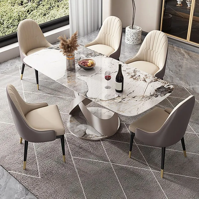 Tavolo da pranzo rettangolare stile moderno Tavolo pietra sinterizzata con gambe metallo per la casa Clearhalo