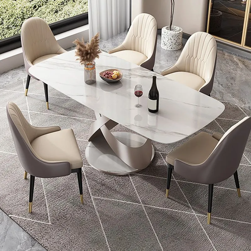 Tavolo da pranzo rettangolare stile moderno Tavolo pietra sinterizzata con gambe metallo per la casa Clearhalo