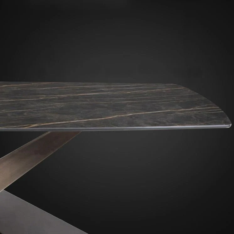 Tavolo da pranzo rettangolare stile moderno Tavolo pietra sinterizzata con gambe metallo per cucina Clearhalo