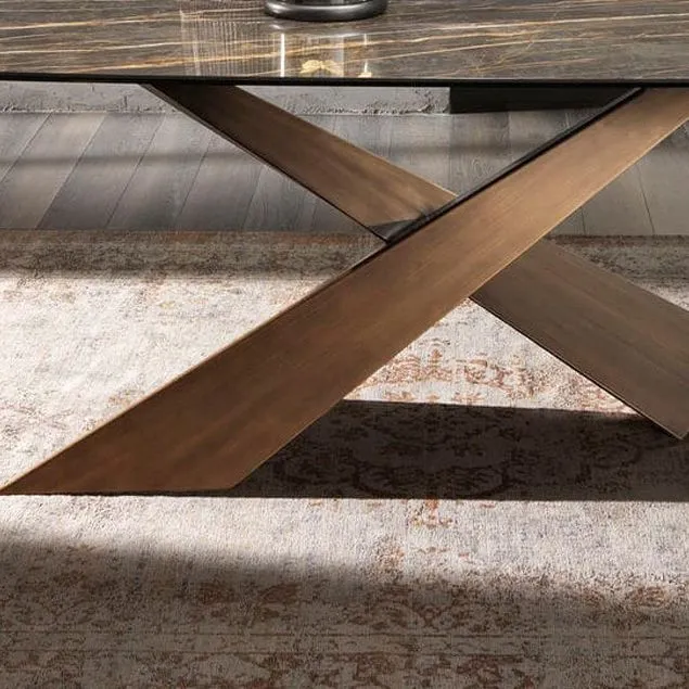Tavolo da pranzo rettangolare stile moderno Tavolo pietra sinterizzata con gambe metallo per cucina Clearhalo