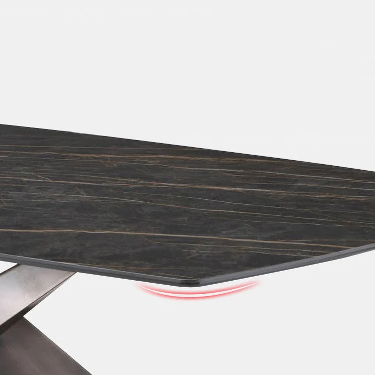 Tavolo da pranzo rettangolare stile moderno Tavolo pietra sinterizzata con gambe metallo per cucina Clearhalo