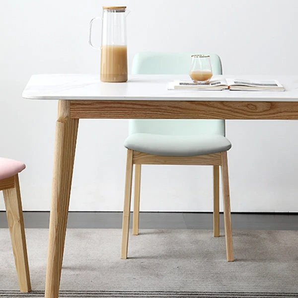 Tavolo da pranzo rettangolare Tavolo fisso tono bianco con piano pietra sinterizzata Clearhalo