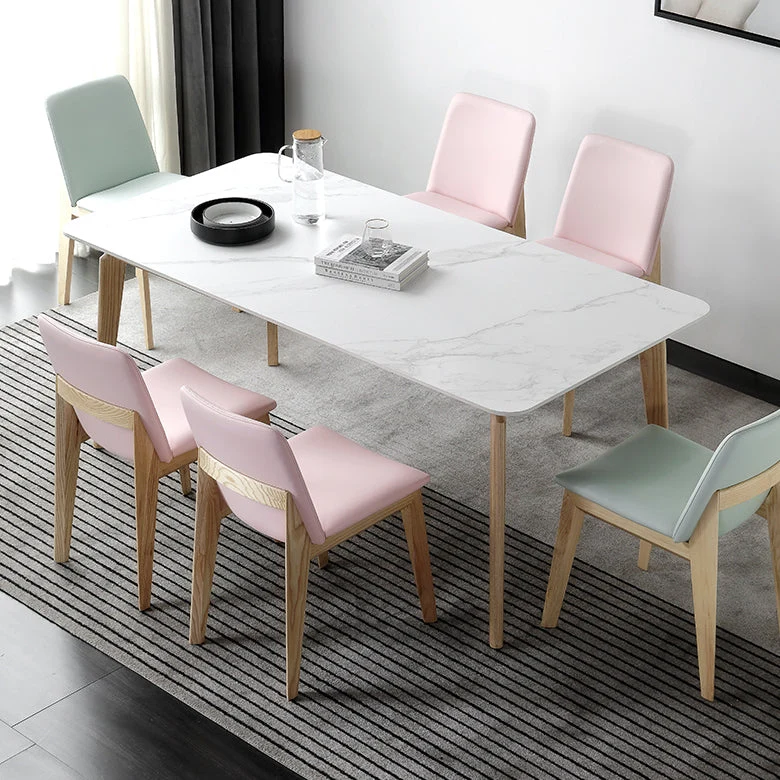 Tavolo da pranzo rettangolare Tavolo fisso tono bianco con piano pietra sinterizzata Clearhalo