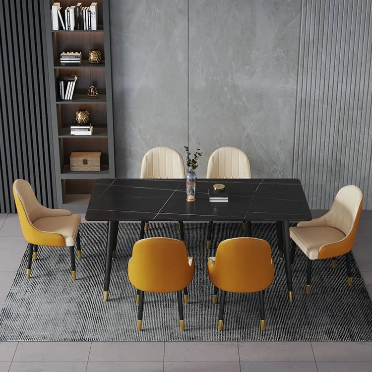 Tavolo da pranzo rettangolare Tavolo da pranzo con piano pietra e base ferro Clearhalo