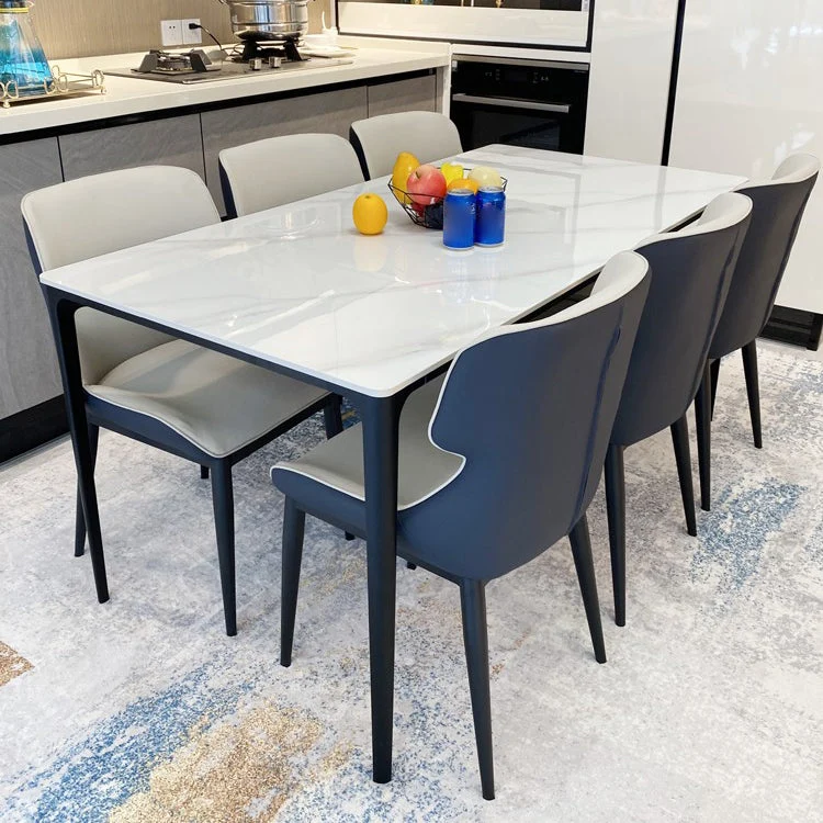 Tavolo da pranzo rettangolare Tavolo da pranzo moderno pietra bianca per la casa Clearhalo